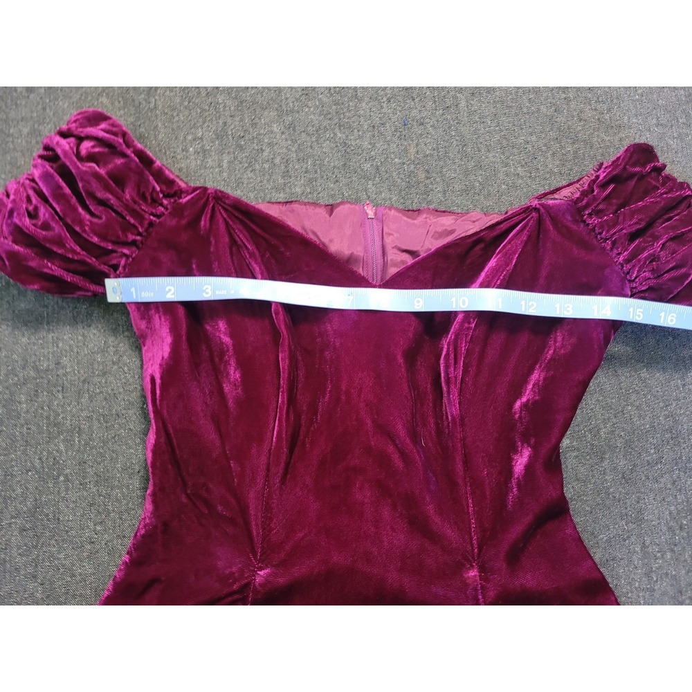 Vintage 80s Off The Shoulder Fit Flare Mini Dress Magenta Size XS Poofy Party - Picture 10 of 15